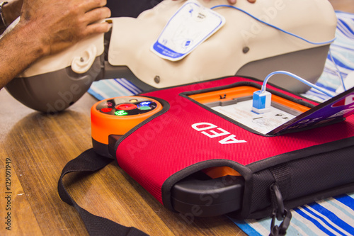 cpr with aed training  and blur background photo