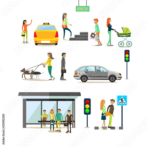 Vector set of street traffic concept design elements, flat style