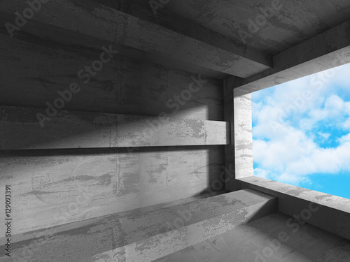 Abstract concrete architecture on cloud sky background