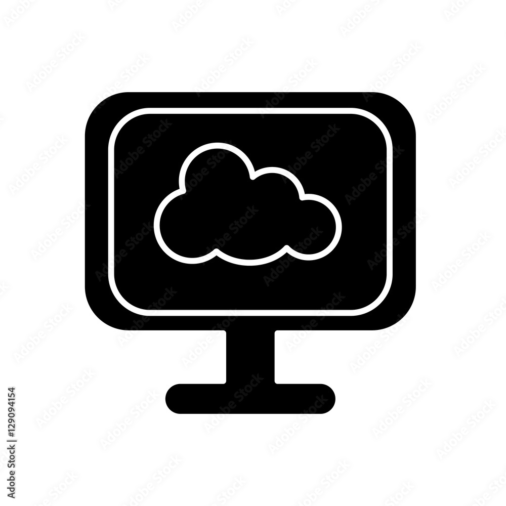 silhouette of monitor computer with cloud storage icon on screen over white background. vector illustration silhouette of monitor computer with cloud storage icon on screen over white background. vector illustration