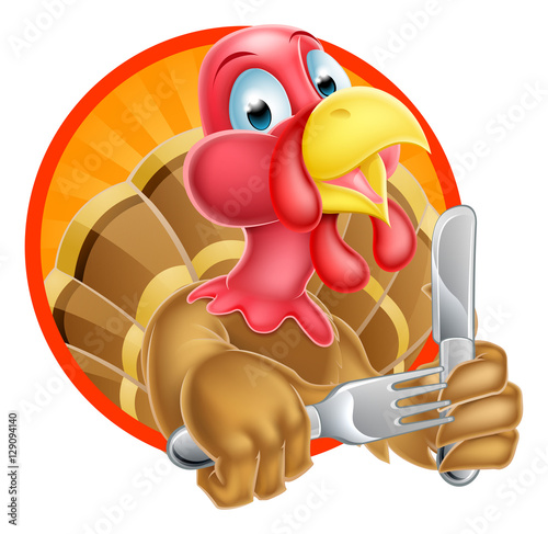 Turkey Bird Holding Kife and Fork