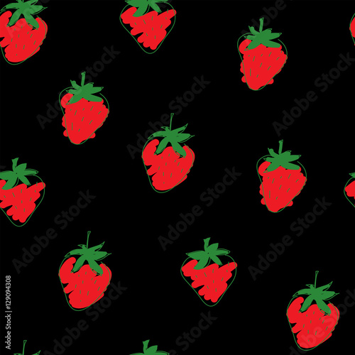 Seamless pattern with strawberries on a black background