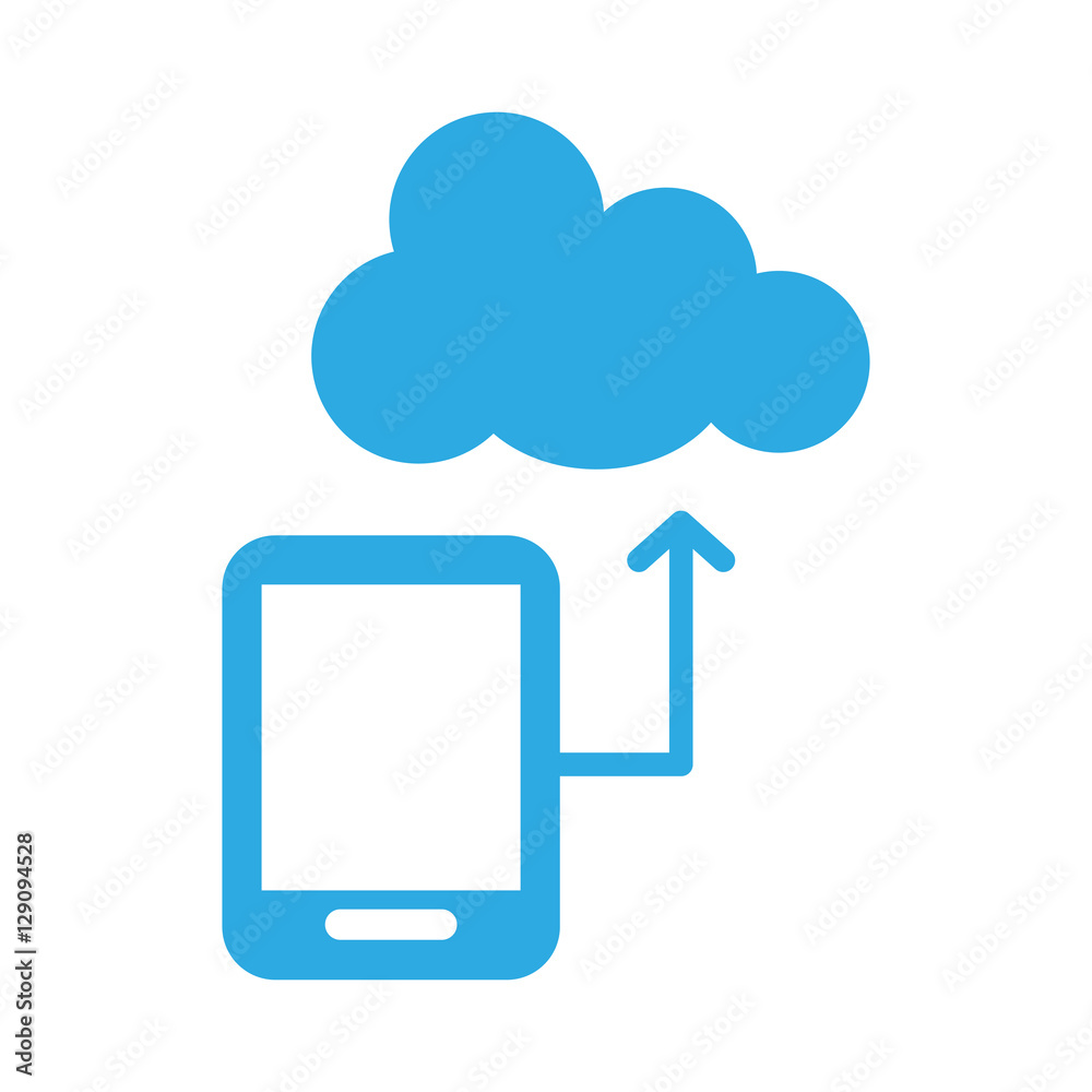 smartphone with upload arrow and cloud storage icon over white background. vector illustration smartphone with upload arrow and cloud storage icon over white background. vector illustration