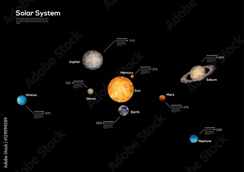 Polygon illustration of the planets of our solar system.

