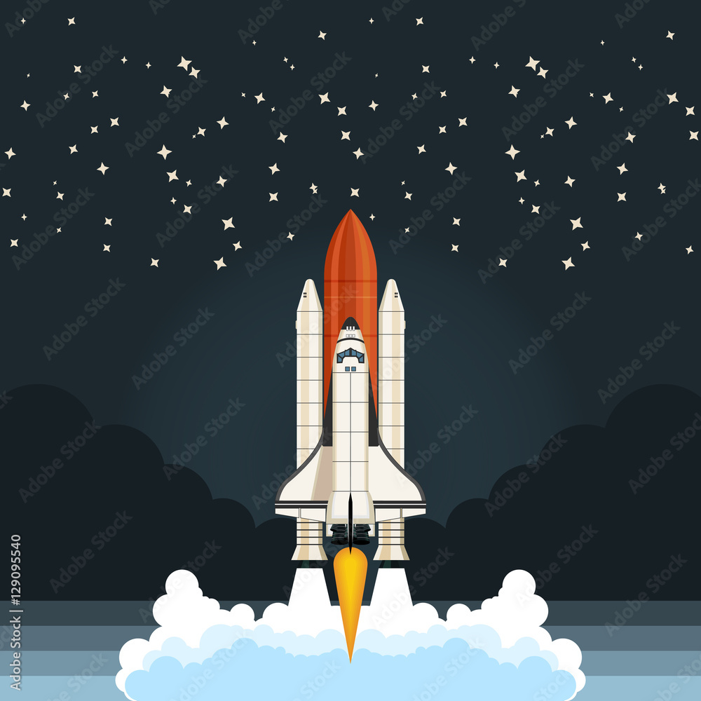 Obraz premium Shuttle Launch. Spaceship and space background. Projects template for business
