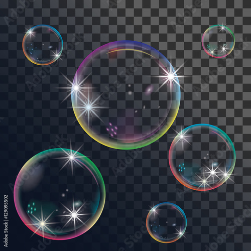 Vector illustration of soap bubbles on transparent background. photo