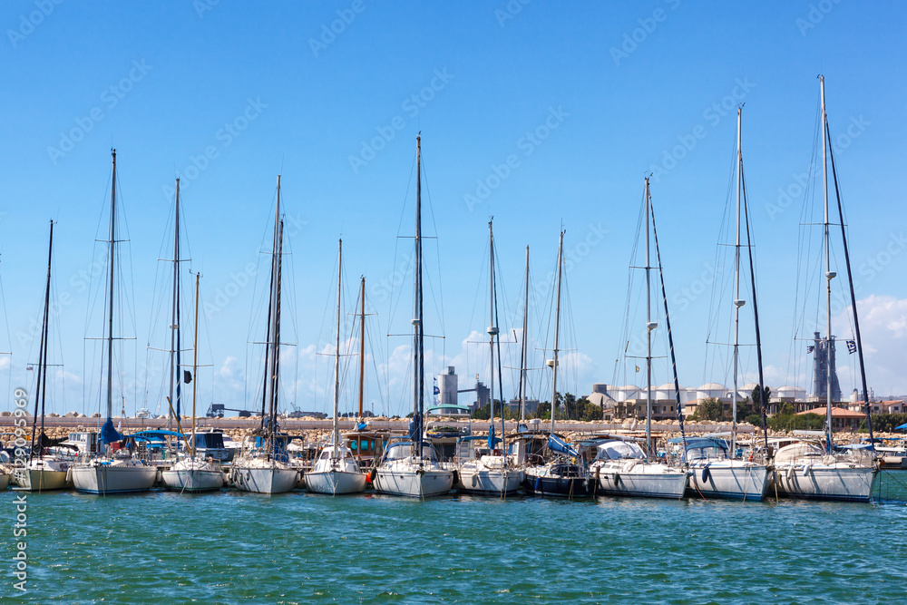 Obraz premium Yacht Pier in Zygi Marina. Cyprus.