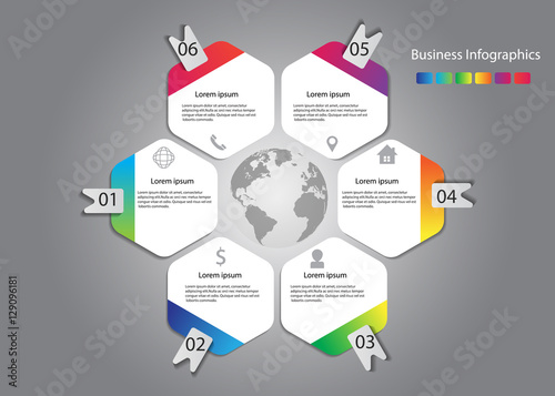 vector infographic design curve hexagon with world vector