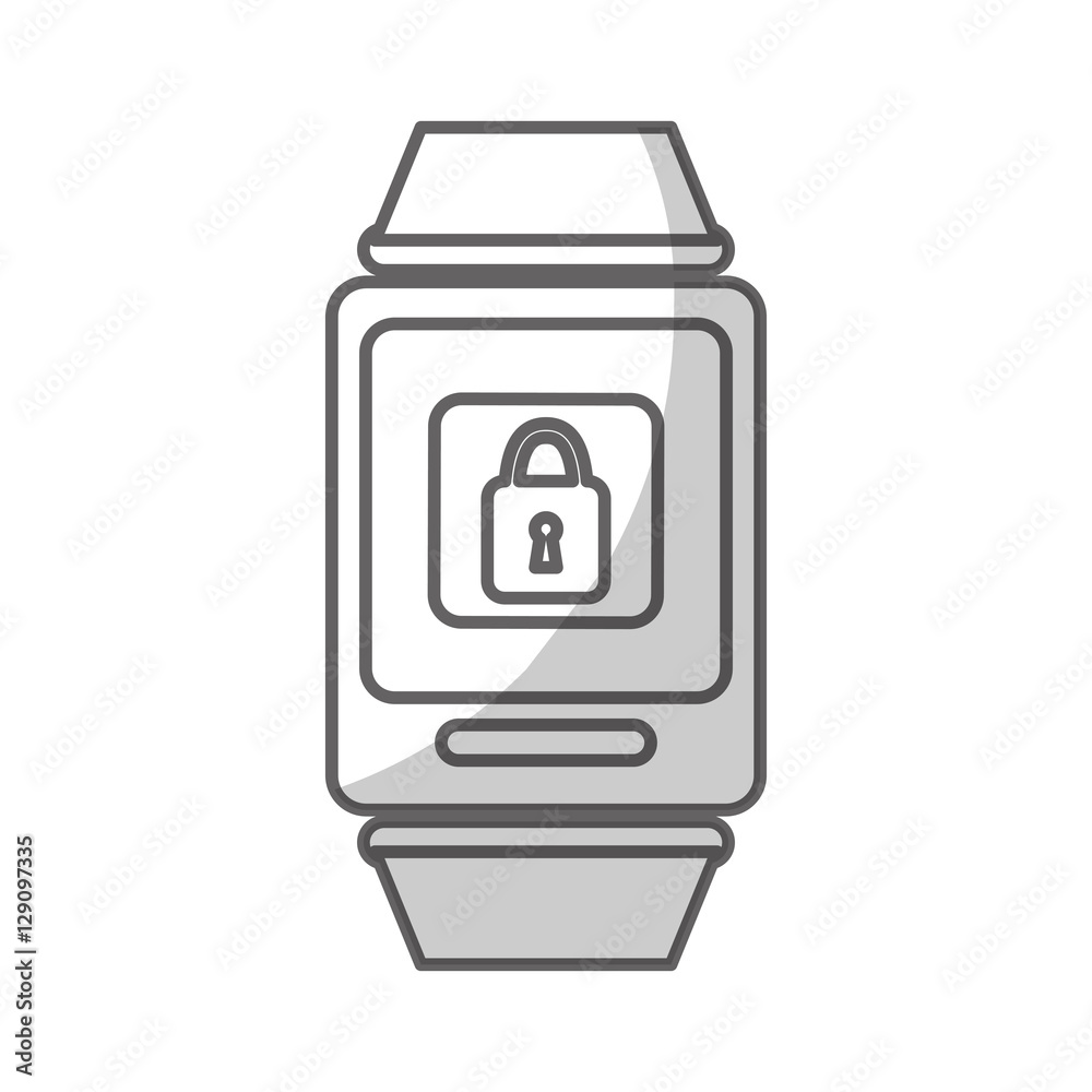 silhouette of smart watch with padlock icon on screen over white background. wearable technology devices design. vector illustration silhouette of smart watch with padlock icon on screen over white background. wearable technology devices design. vector illustration