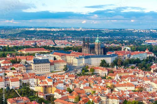 The aerial view of Prague City from Petrin Hill, Czech Republic