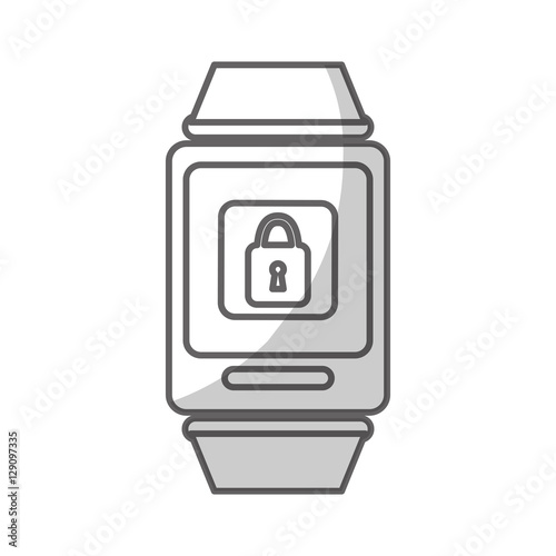 silhouette of smart watch with padlock icon on screen over white background. wearable technology devices design. vector illustration