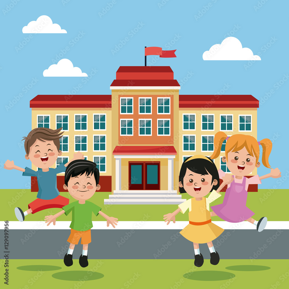 students group happy back school building vector illustration eps 10