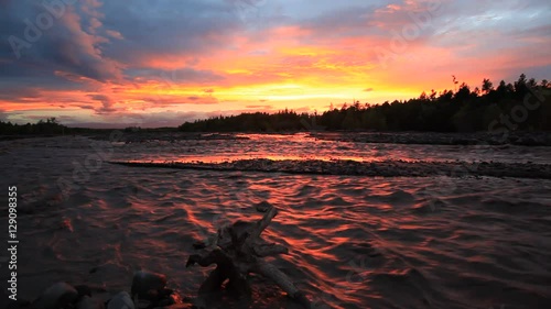 Sunset at the Studenaya mountain river, near the Tolbachik volcano, Kamchatka, photo