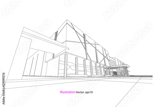 city view, architecture abstract, 3d illustration vector