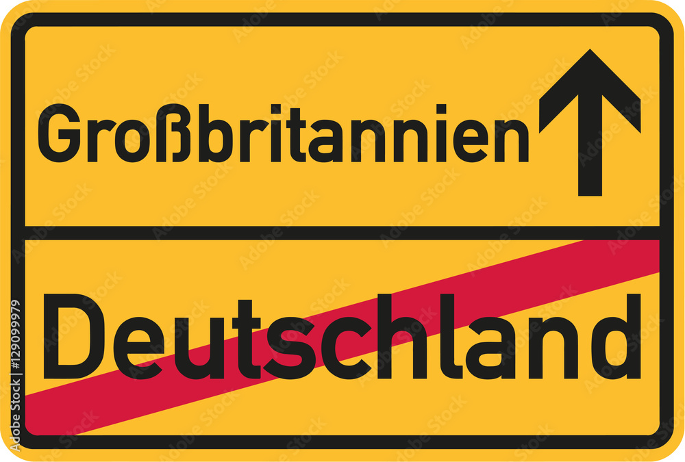 Migration from germany to Great Britain - german town sign Migration from germany to Great Britain - german town sign