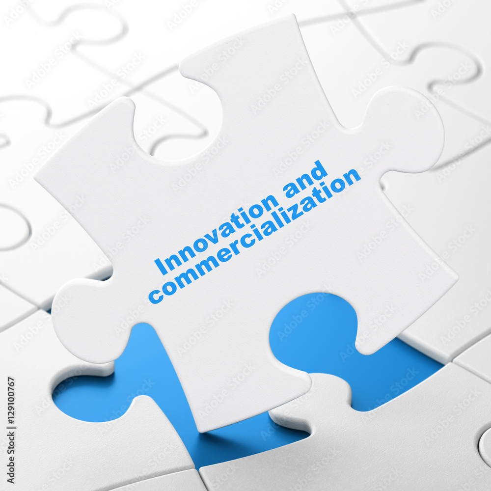 Science concept: Innovation And Commercialization on puzzle background Science concept: Innovation And Commercialization on puzzle background