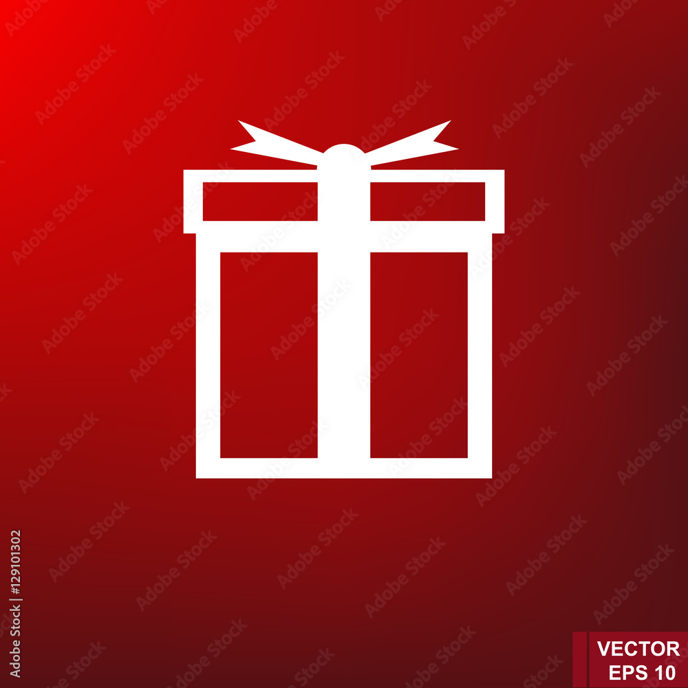 Gift box. Icon. Isolated on a red background. Congratulation.
