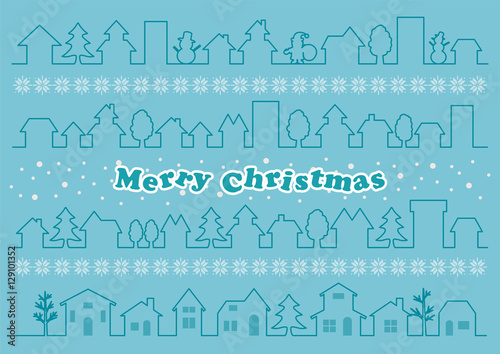 クリスマスの街並み　ライン素材セット