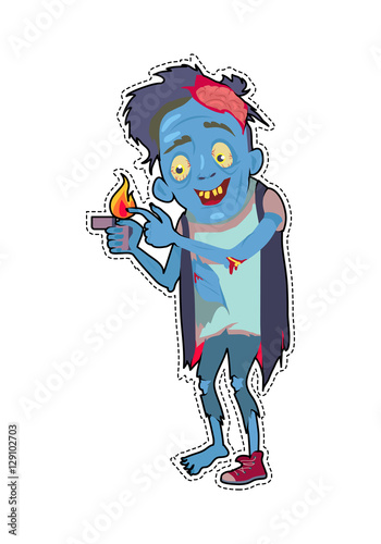 Zombie Isolated. Fictional Being Burning his Finger