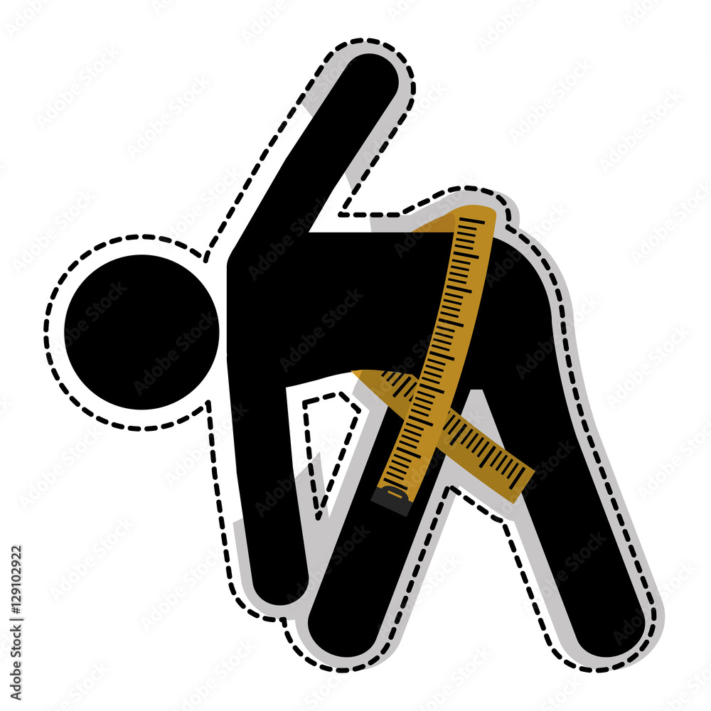 Obraz premium body stretching and tape measurement icon over white background. fitness lifestyle design. vector illustration