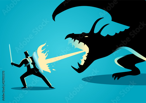 Businessman fighting a dragon