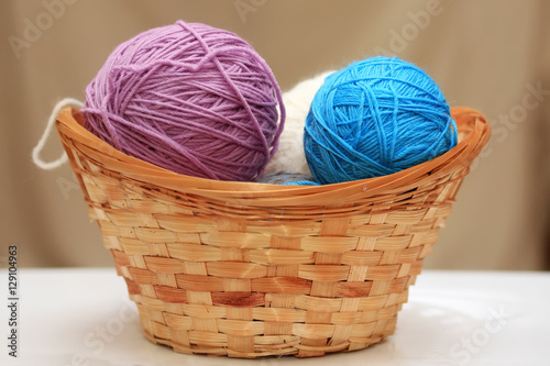 colored balls of yarn for knitting in basket