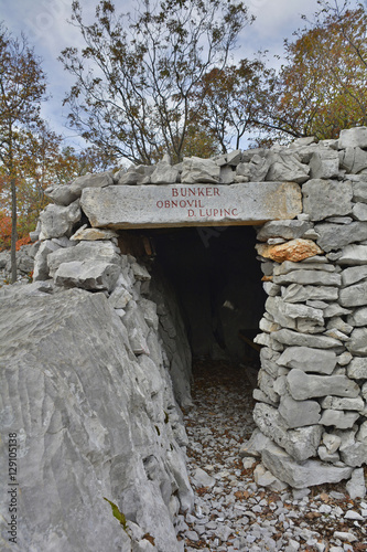 A World War One bunker in the Carso karst limestone area of Friuli Venezia Giulia, near Aurisina, Italy. The area was a major theatre of battle during the war and many remnants still remain today.
 photo