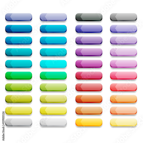 Colorful set of web buttons, vector illustration. Green, blue, yellow, orange, red, pink, purple, gray, white colors.