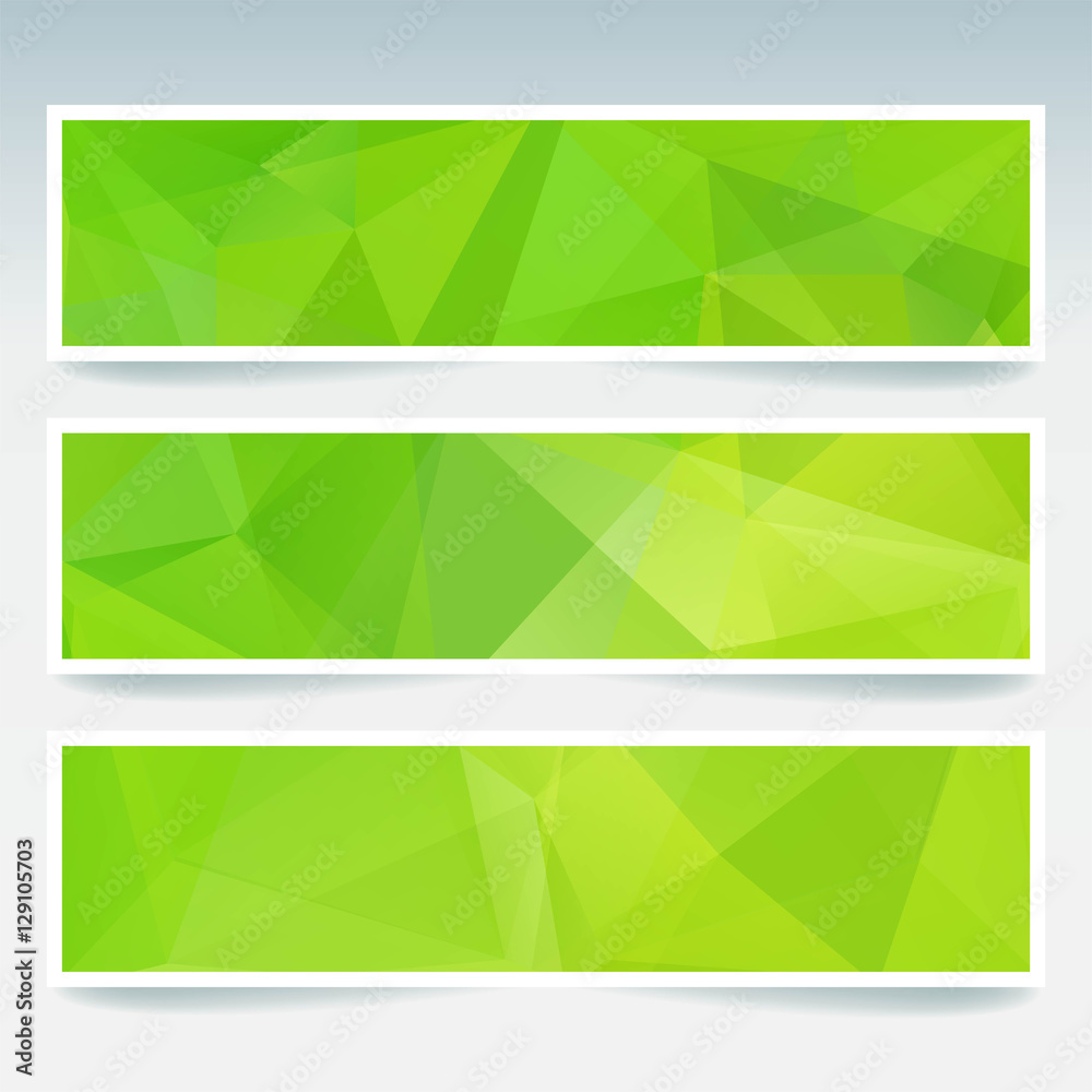 Horizontal banners set with green polygonal triangles. Polygon background, vector illustration Horizontal banners set with green polygonal triangles. Polygon background, vector illustration