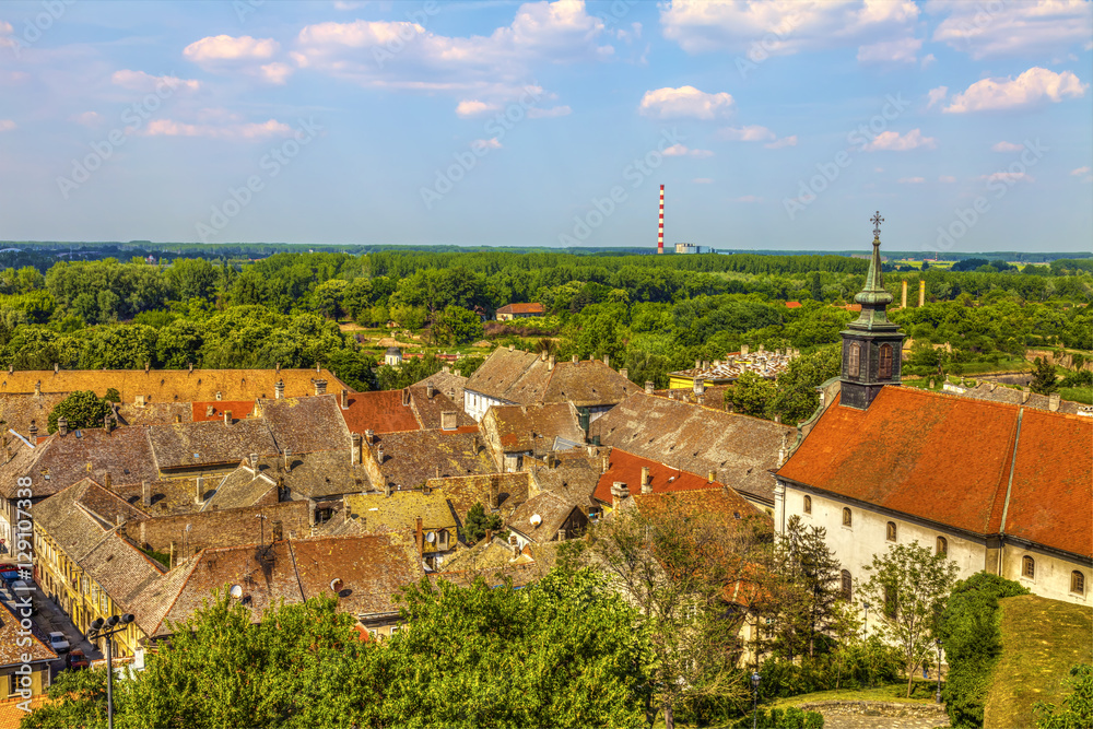 View of the church and the house below the Petrovaradin fortress, Novi Sad, Serbia, HDR Image.