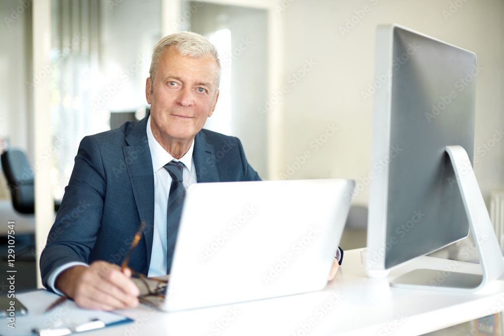 Senior professional businessman working in the office Senior professional businessman working in the office