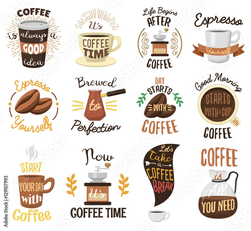 Coffee time badges vector set.