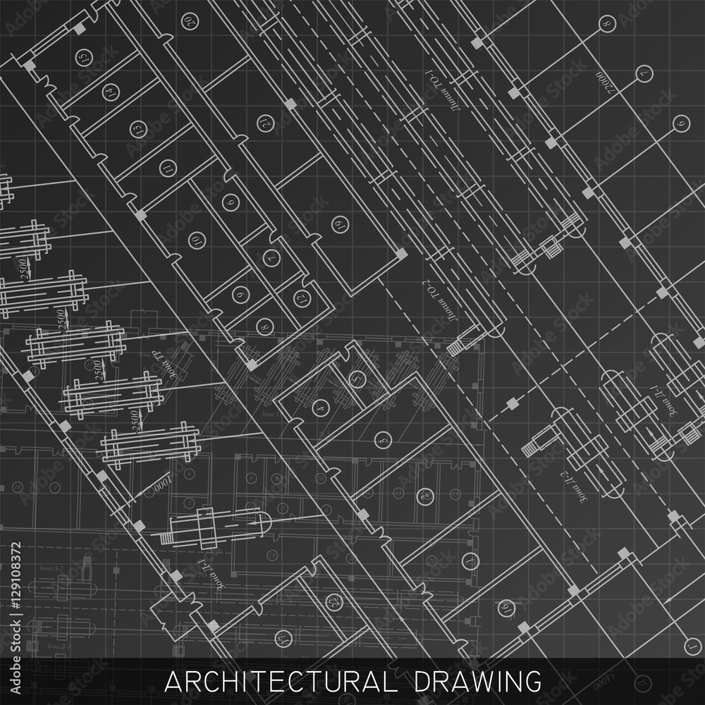 Architectural drawing. Architectural plan in vector on a black background.