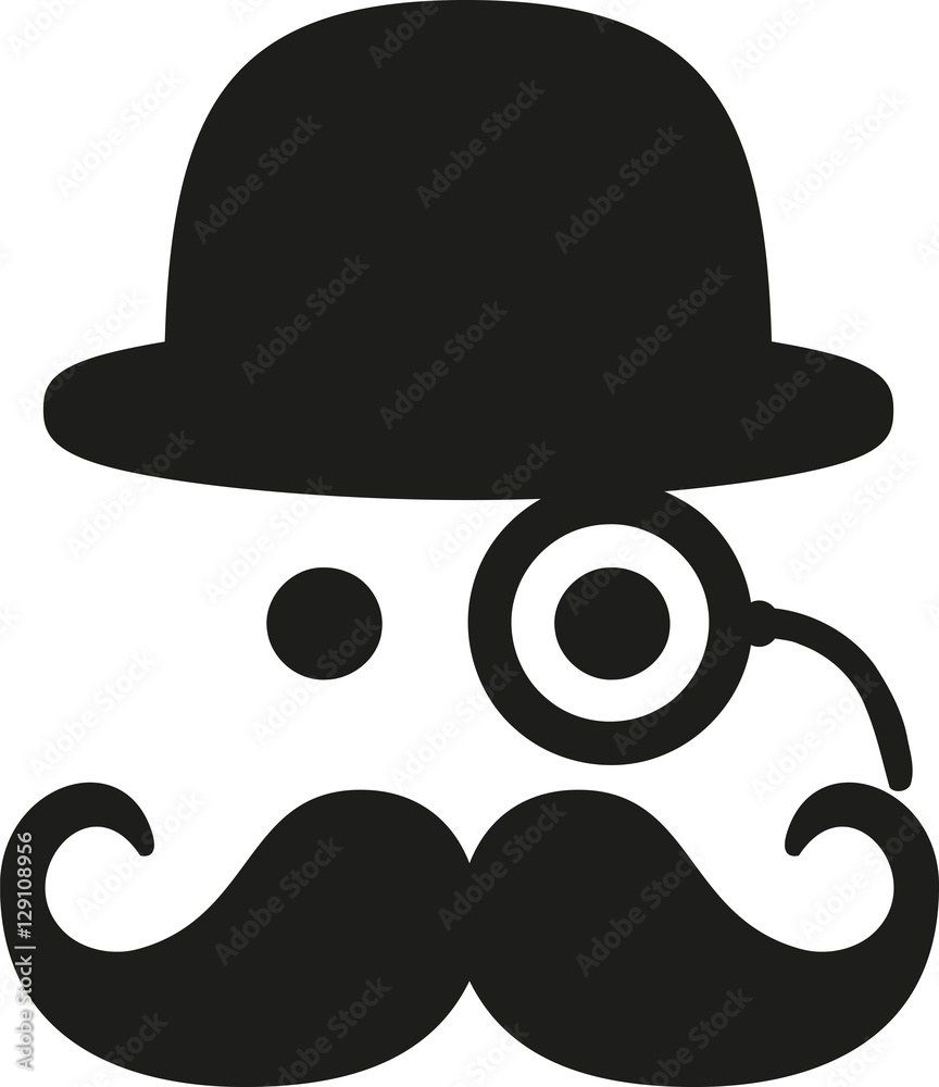 Mustache with eye monocle and bowler Stock Vector