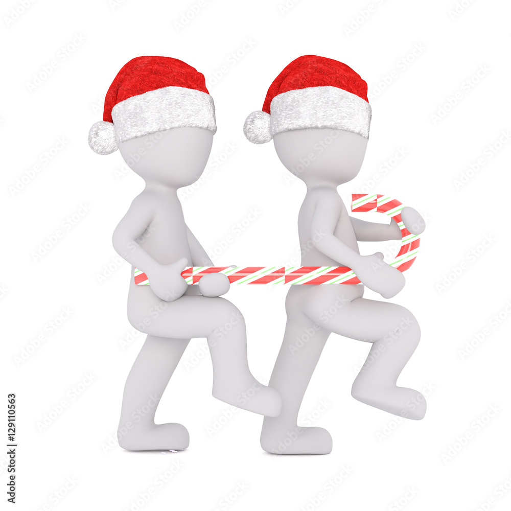 Two 3d men carrying a Christmas candy cane Two 3d men carrying a Christmas candy cane