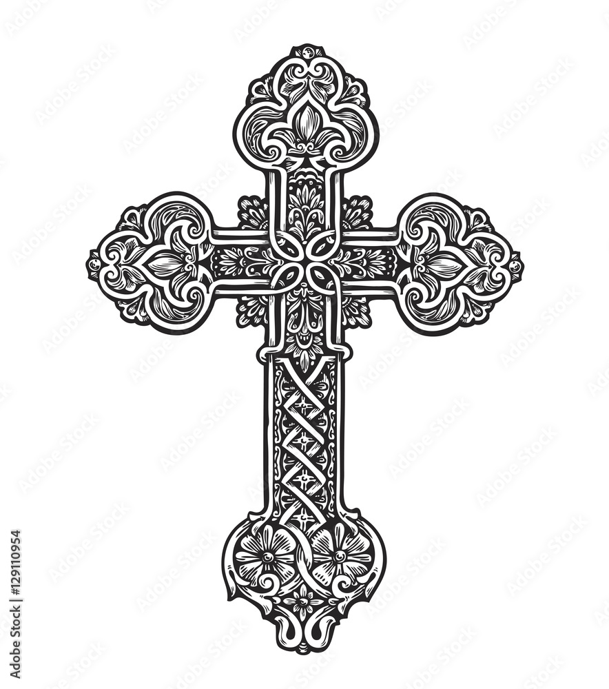 Naklejka premium Beautiful ornate cross. Sketch vector illustration