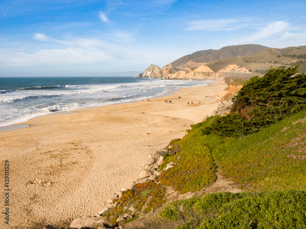 Coastline View of the Beach and Hills