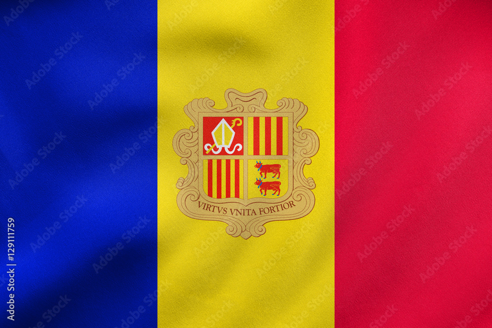 Obraz premium Flag of Andorra waving, real fabric texture