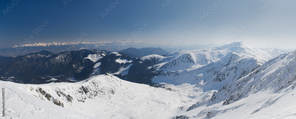 Panorama of snowy mountains. Low Tatras, Slovakia