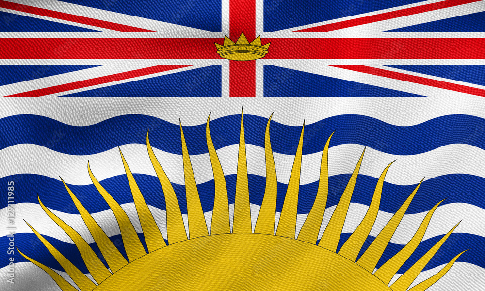 Naklejka premium Flag of British Columbia wavy, real fabric texture