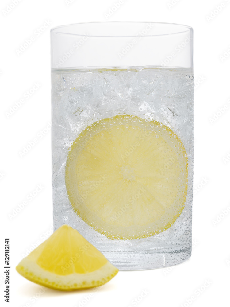 Fresh cold water drink with Lemon on white background