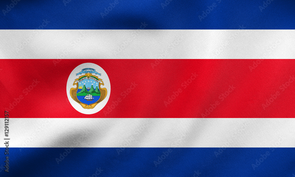 Flag of Costa Rica waving, real fabric texture Flag of Costa Rica waving, real fabric texture