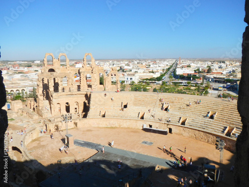 El Jem ancient amphitheatre city and sky view 