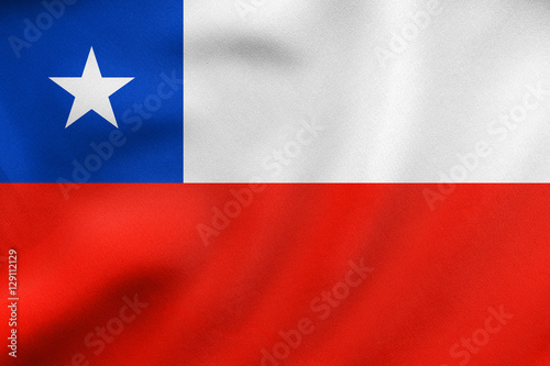 Flag of Chile waving, real fabric texture