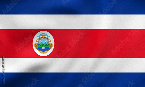 Flag of Costa Rica waving, real fabric texture