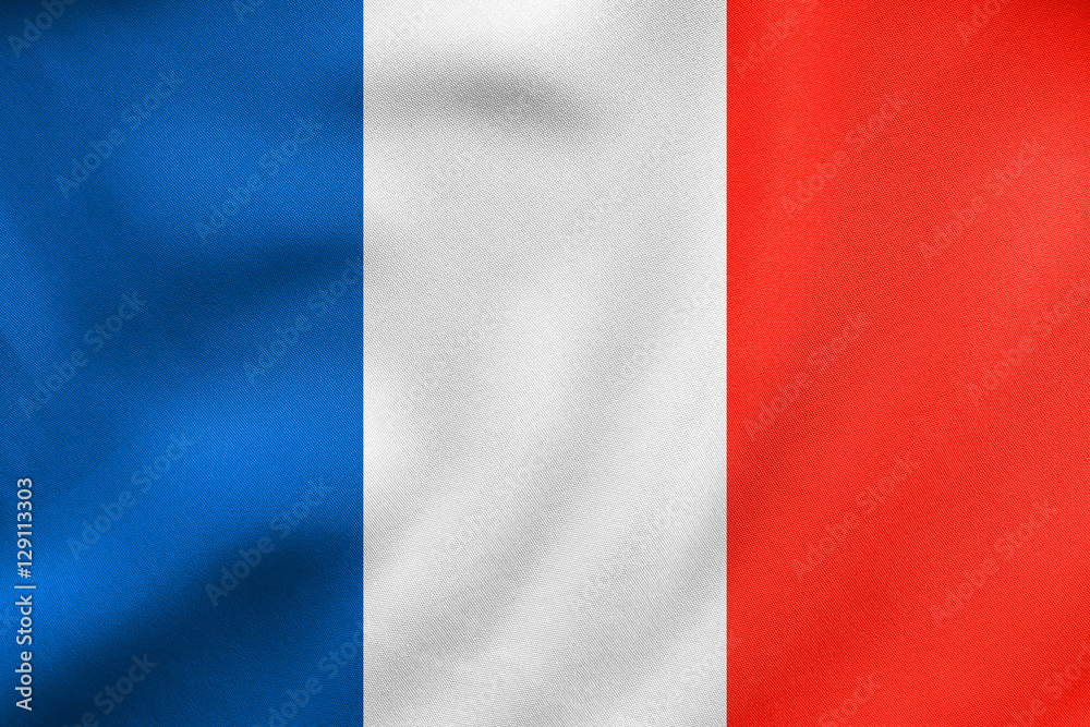 Flag of France waving, real fabric texture