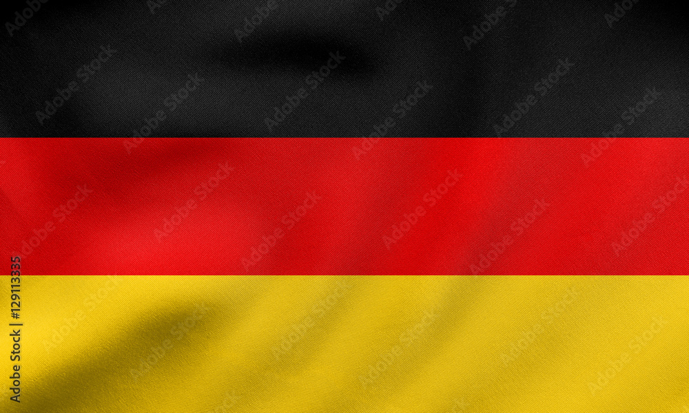Flag of Germany waving, real fabric texture