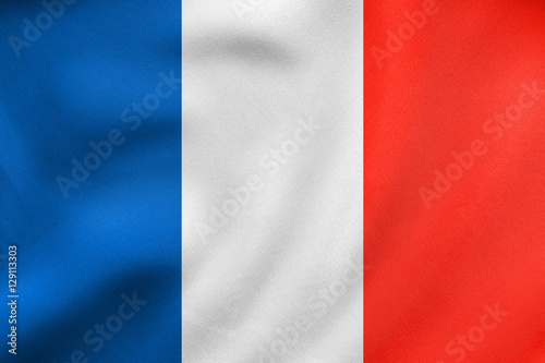 Flag of France waving, real fabric texture