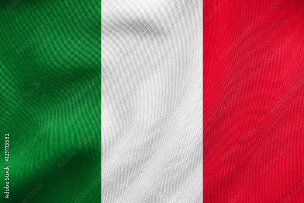 Flag of Italy waving, real fabric texture