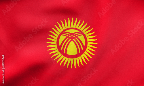 Flag of Kyrgyzstan waving, real fabric texture